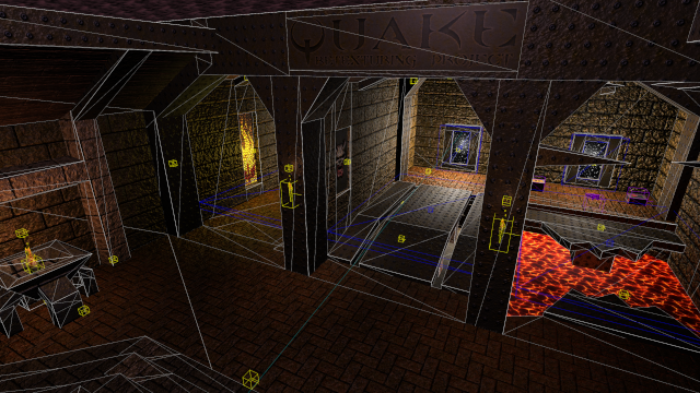 Standard 3D displaying the first map of Quake.